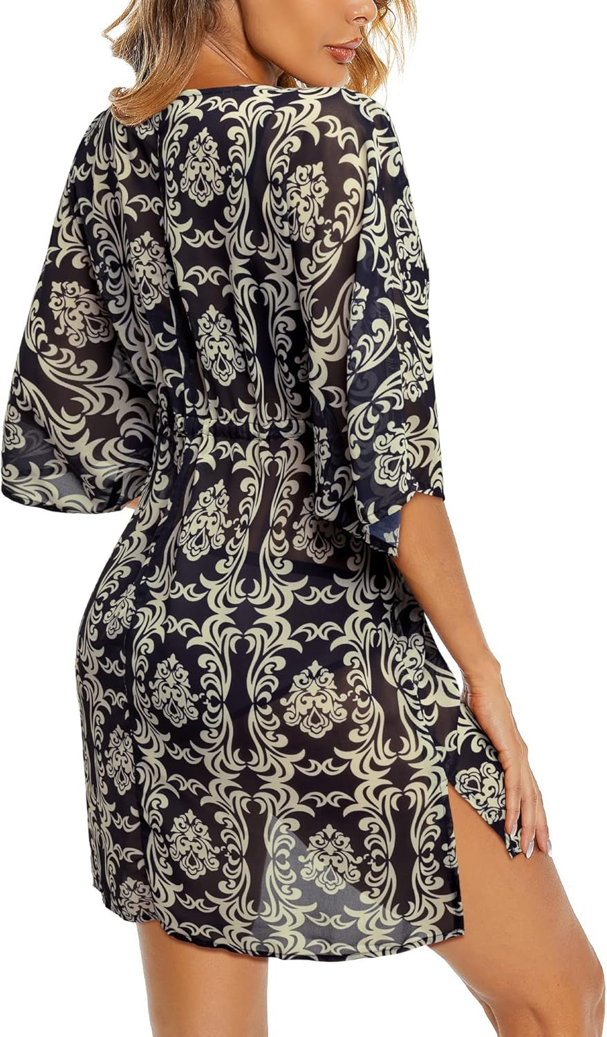 Women Swim Cover up Summer Swimsuit Hawaiian Beach Bikini Swimwear Chiffon Bathing Suit Tunic Dress (Floral 16, Large)