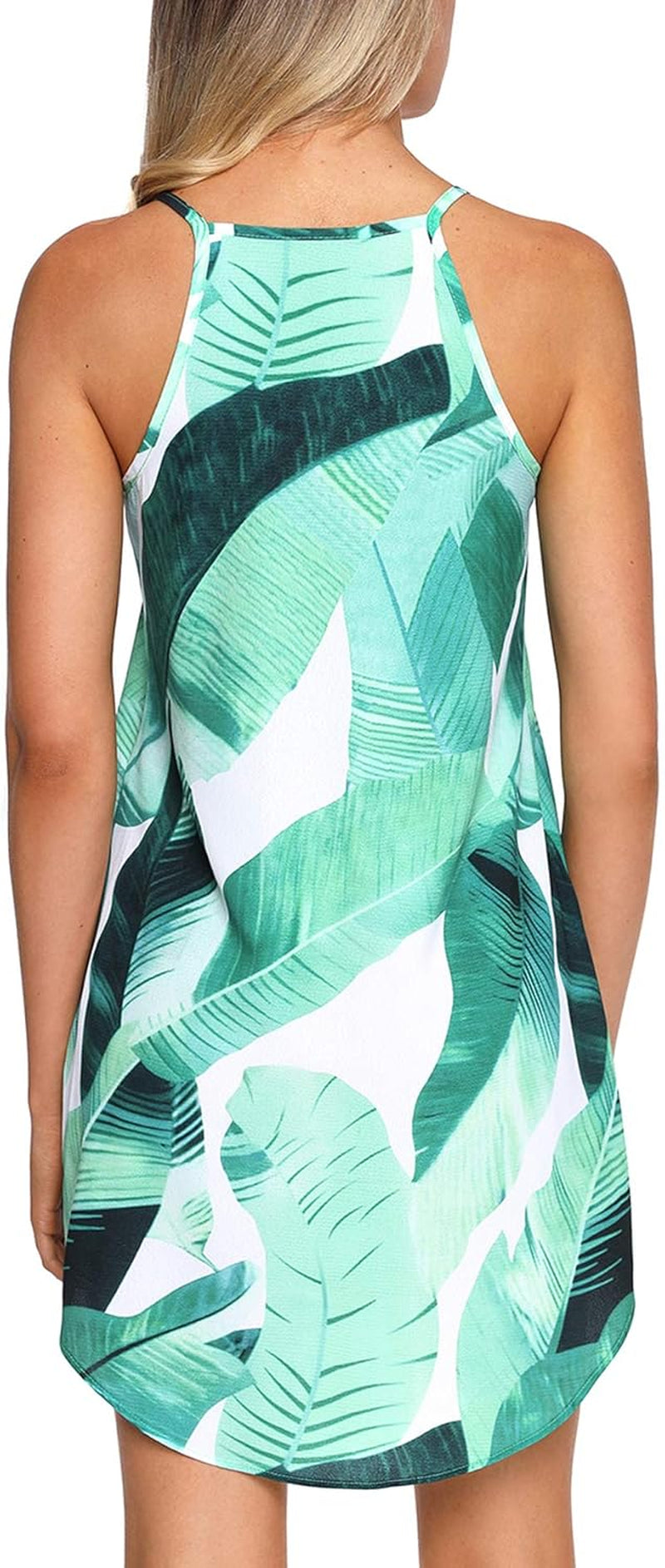 Womens Halter Palm Leaf Floral Casual Dresses Summer Beach Dress Sleeveless Short Sundresses XS-XL