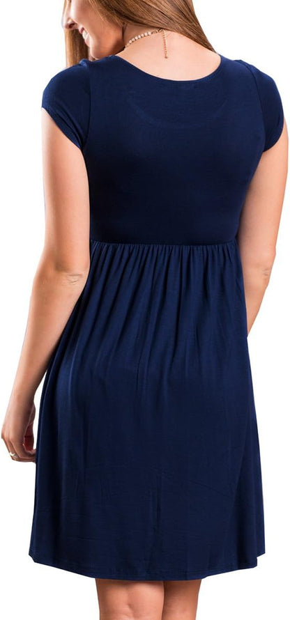 Women'S Short Sleeve Empire Waist Casual Swing T Shirt Dress (XL, Navy)