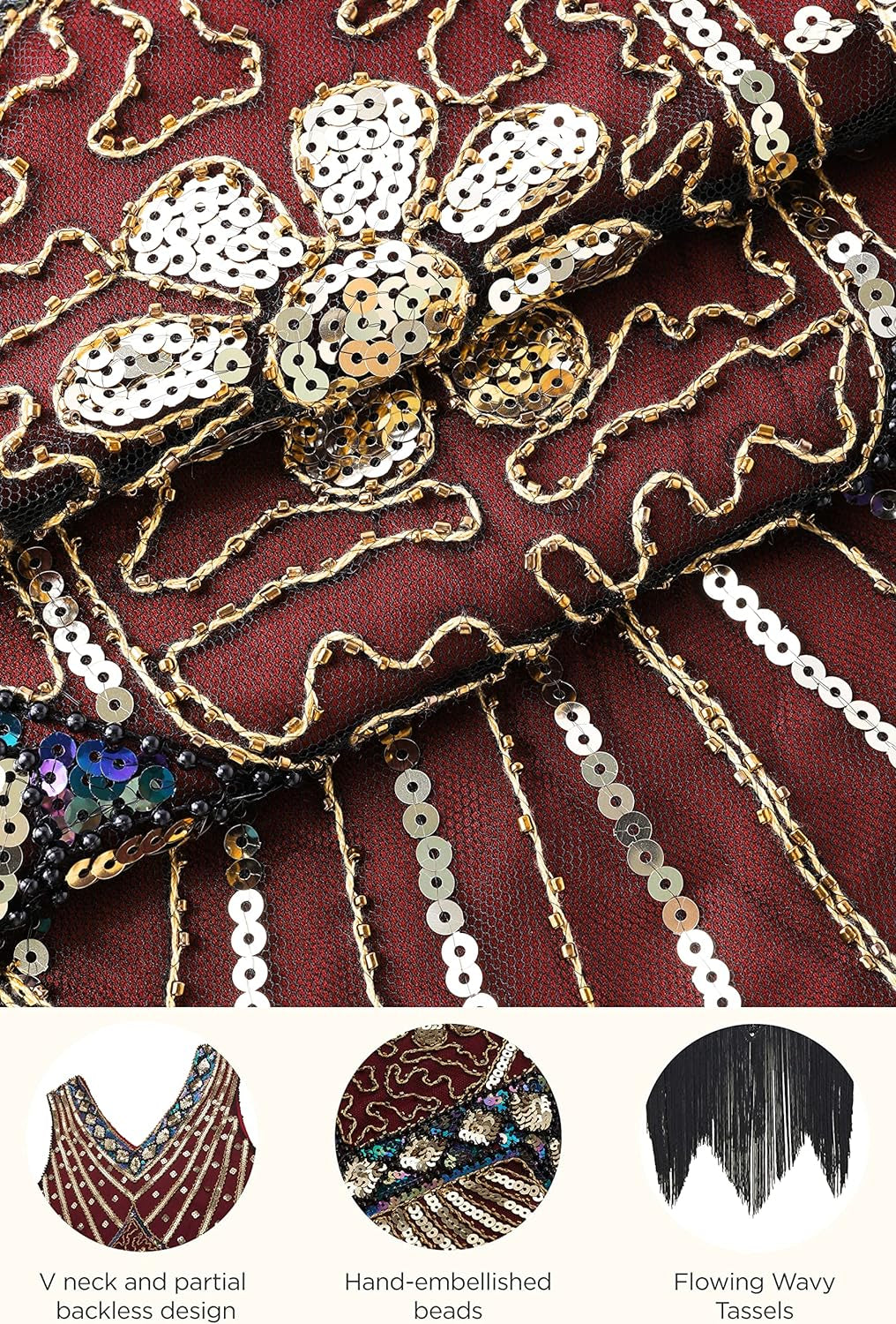 Women'S Flapper Dresses 1920S V Neck Beaded Fringed Great Gatsby Dress