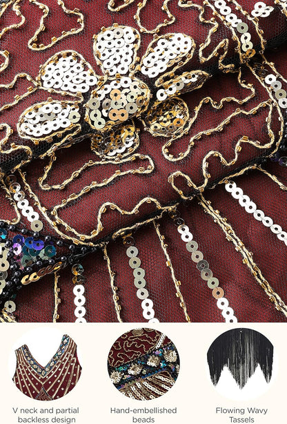 Women'S Flapper Dresses 1920S V Neck Beaded Fringed Great Gatsby Dress